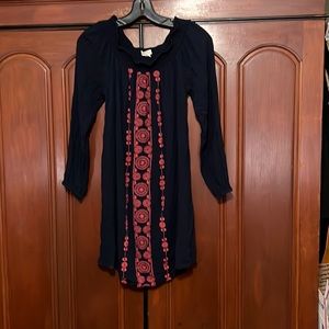 Aeropostale Cute Blue Embroidered Front Long Sleeve Dress Size Small